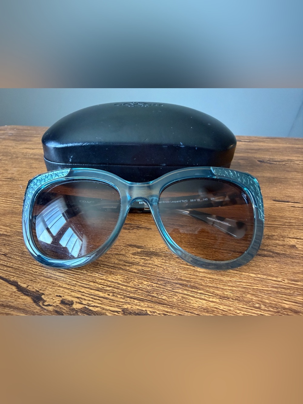 COACH Teal Cat-Eye Sunglasses with Tortoise Arms - Picture 3 of 9
